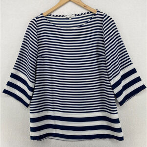 MADE IN ITALY MAUS & HOFFMAN Tunic S Striped Round Neck 3/4 Sleeve Blue White